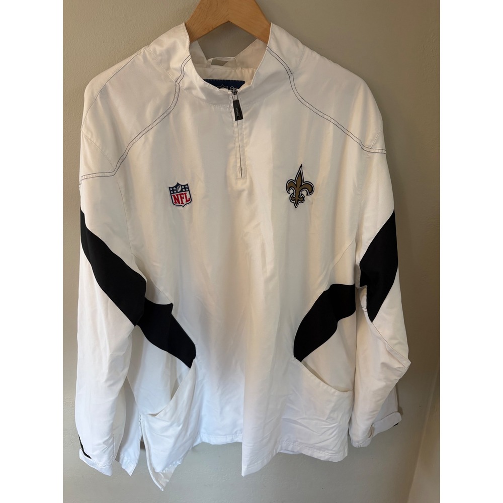 Mens Reebok NFL Onfield New Orleans Saints Quarter Zip Windbreaker White 2XL